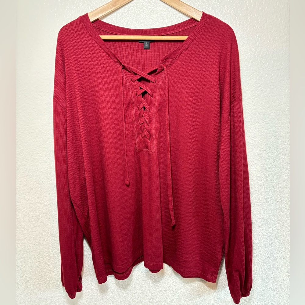 Torrid Rhubarb Texture Jersey Lace-Up Drop Shoulder Top Size 1X | lace up |